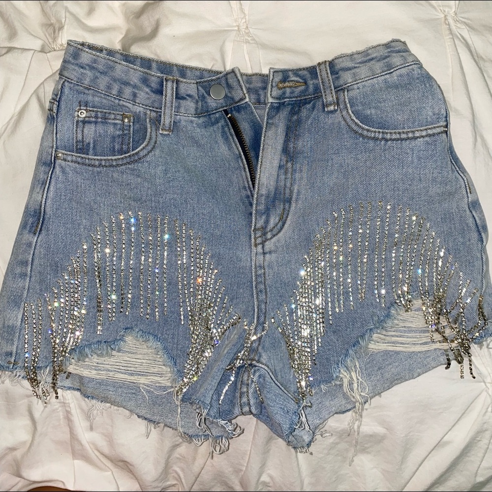 Jewel fringe denim shorts!